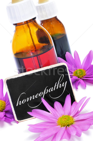Homöopathie Pipette Flaschen Tafel Wort geschrieben Stock foto © nito