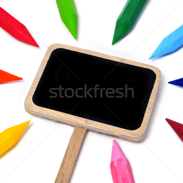 Tableau noir étiquette crayons différent couleurs [[stock_photo]] © nito