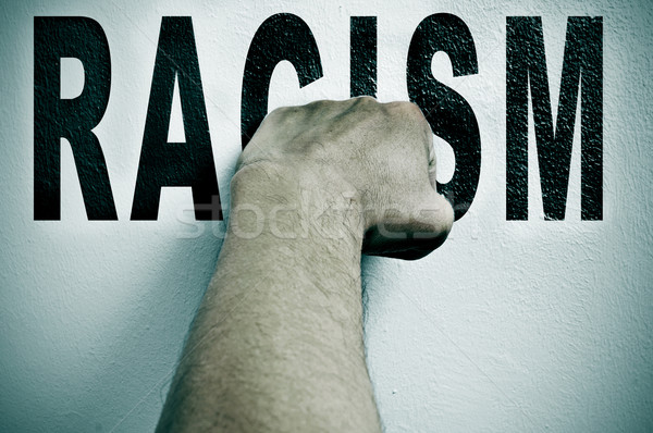 Strijd racisme man woord vuist stoppen Stockfoto © nito
