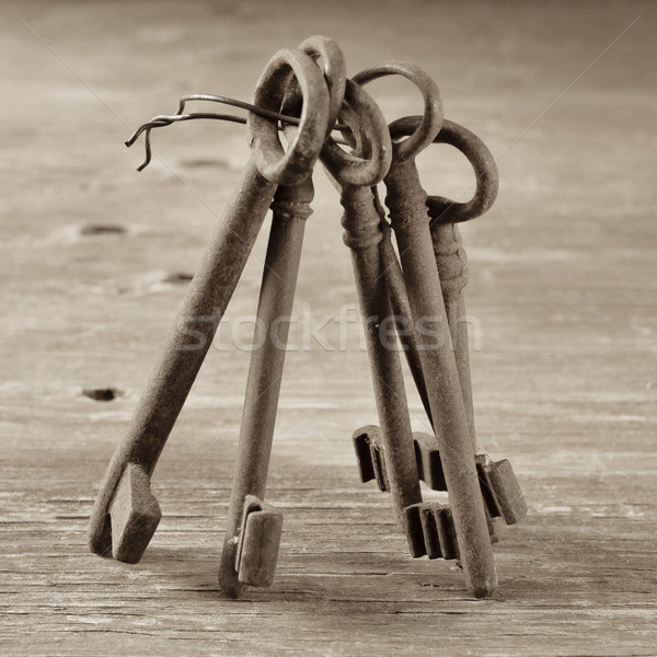 old and rusty keys, in sepia tone Stock photo © nito