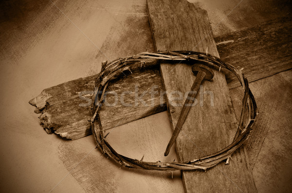 Jesus Christ cross, nail and crown of thorns Stock photo © nito