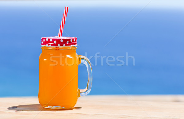 Zdjęcia stock: Pomarańczowy · napój · mason · jar · serwowane