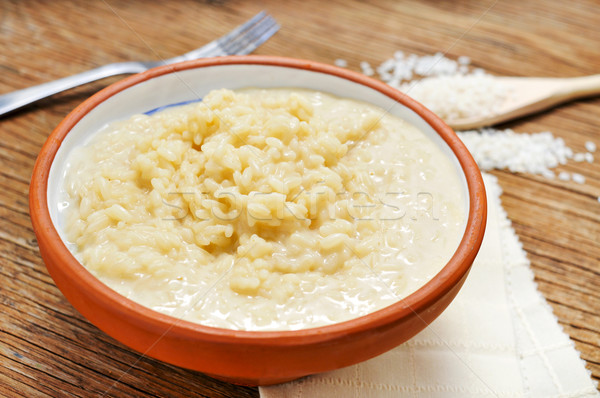 Cuatro queso risotto mesa de madera primer plano tazón Foto stock © nito