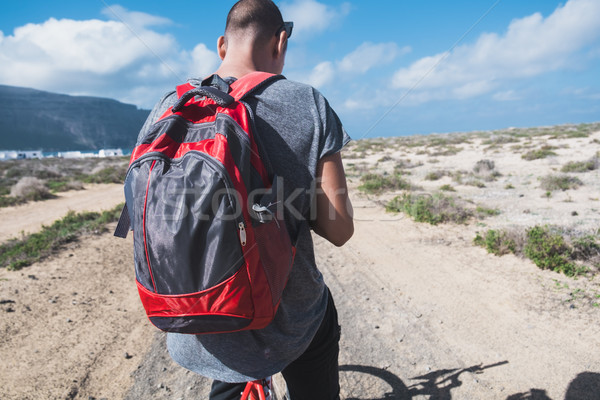 man riding a bike in La Graciosa, Canary Islands, Spain Stock photo © nito