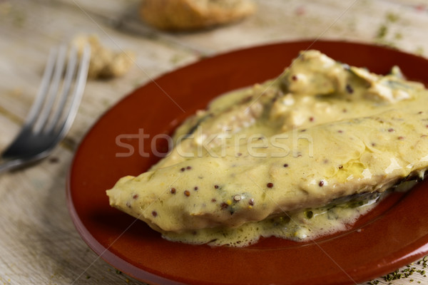 Foto stock: Cavala · mostarda · molho · prato · rústico