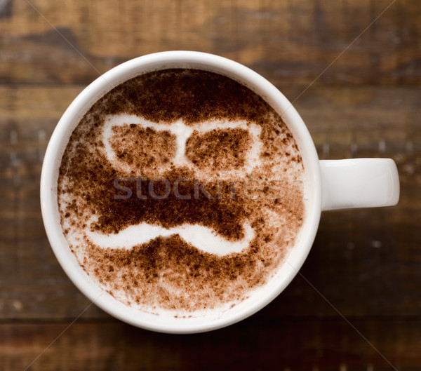 [[stock_photo]]: Homme · visage · tasse · cappuccino · paire