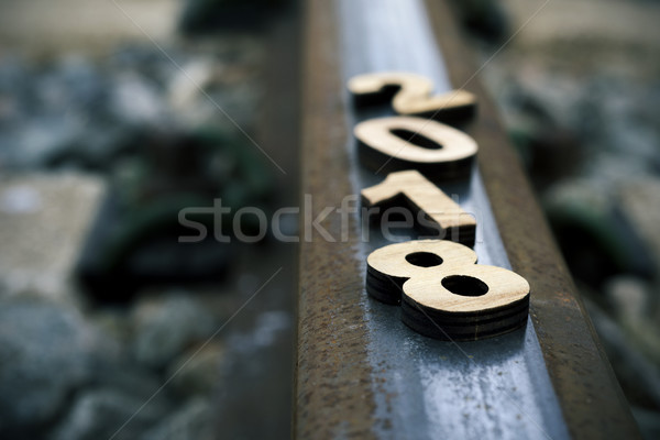 Stockfoto: Aantal · nieuwjaar · spoorweg · vier · houten