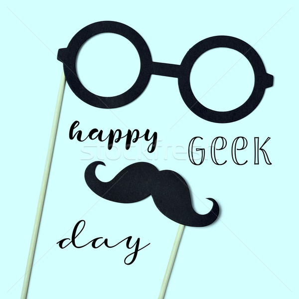 Okulary wąsy tekst szczęśliwy geek duma Zdjęcia stock © nito