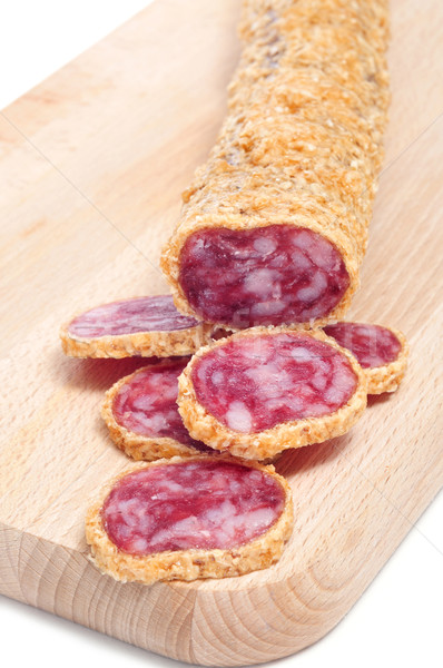fuet, a spanish sausage, coated with onion Stock photo © nito