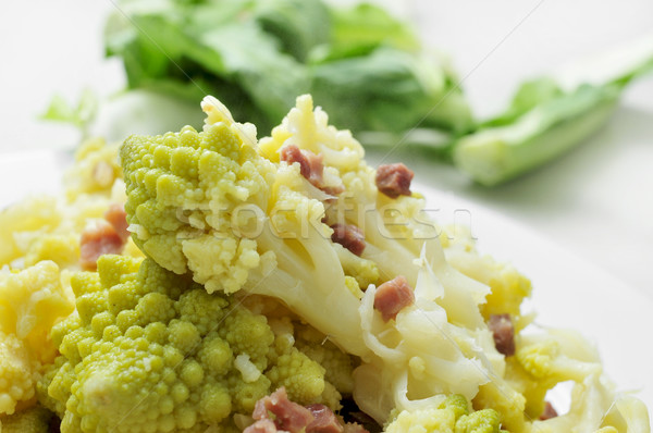 Stock photo: sauteed romanesco broccoli with bacon