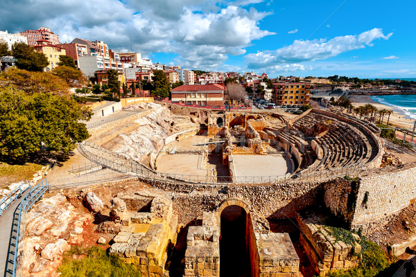 Római amfiteátrum Spanyolország panorámakép kilátás ősi Stock fotó © nito