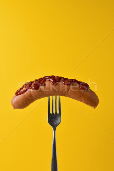 Hot dog ketchup widelec w dół smutne twarz Zdjęcia stock © nito