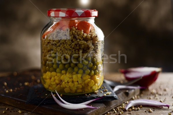 Mason jar Sałatka kukurydza zielone groszek Zdjęcia stock © nito