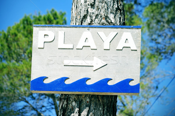 sign pointing to the playa, beach in spanish, in Ibiza Island, S Stock photo © nito