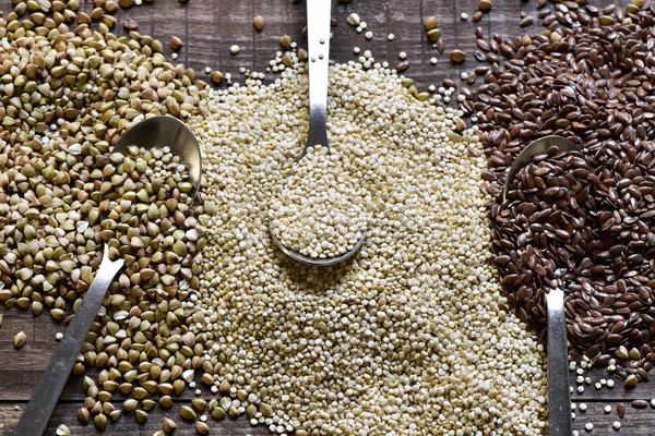 Stock photo: seeds of buckwheat, quinoa and brown flax