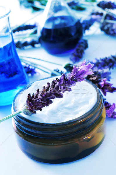 Kozmetika ipar krém bögre levendula virágok Stock fotó © nito