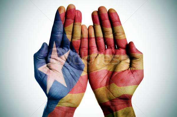 man hands patterned with the Catalan pro-independence flag Stock photo © nito