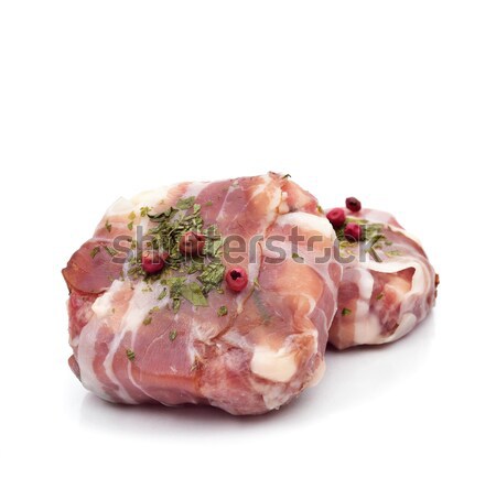 raw homemade burgers covered with bacon strips Stock photo © nito