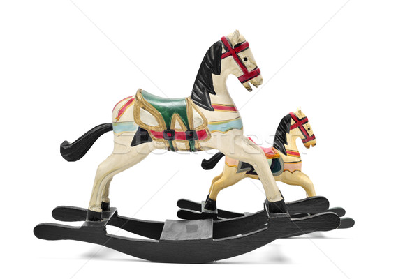 [[stock_photo]]: Vieux · jouet · chevaux · blanche · paire · bois