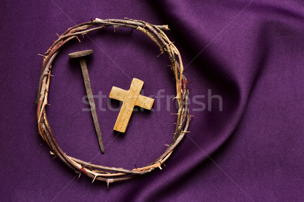 christian cross, nail and the crown of thorns of Jesus Christ Stock photo © nito