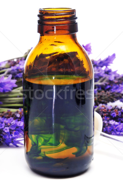 Stockfoto: Lavendel · essence · bloemen · fles