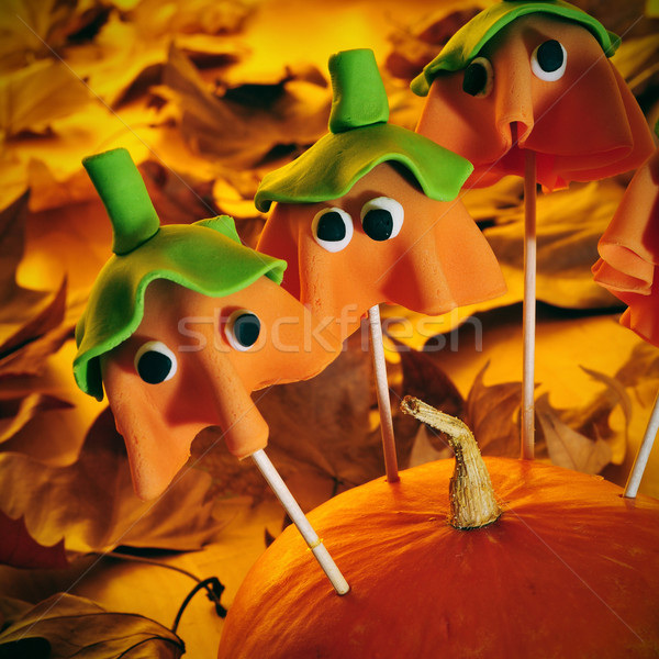 homemade cake pops with the shape of ghost Halloween pumpkins, w Stock photo © nito