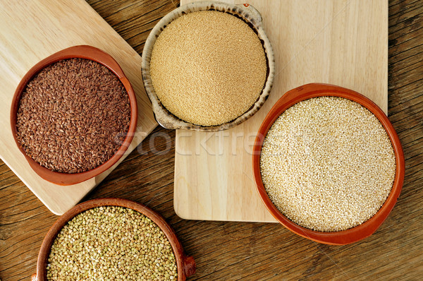 amaranth, quinoa, brown flax and buckwheat seeds Stock photo © nito