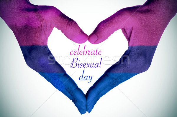 Tekst świętować biseksualny dzień ręce młoda kobieta Zdjęcia stock © nito