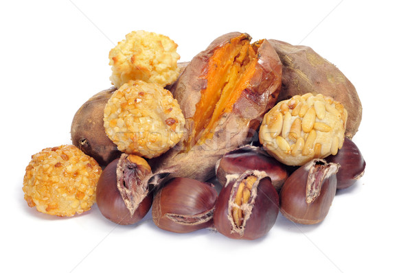 panellets and roasted chestnuts and sweet potatoes, typical snac Stock photo © nito