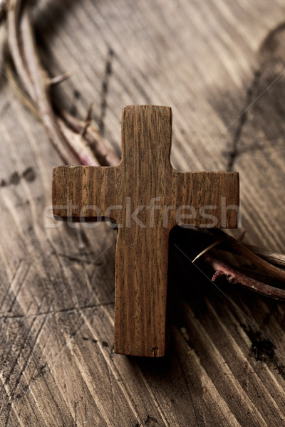 Stock photo: cross and crown of thorns of Jesus Christ