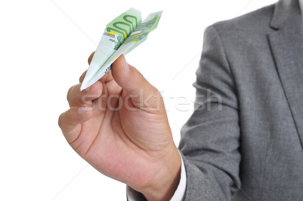 Stockfoto: Zakenman · papier · vliegtuig · 100 · euro · bankbiljet