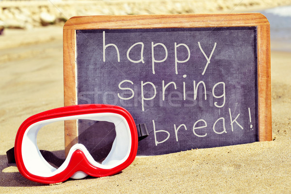 Búvárkodik maszk szöveg boldog tavaszi szünet tábla Stock fotó © nito