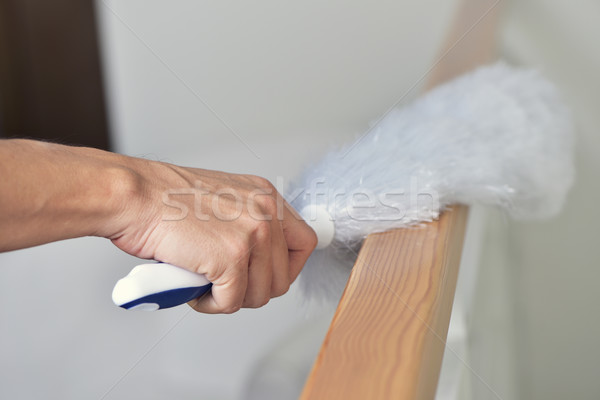 young man dusting the house with a microfiber duster Stock photo © nito