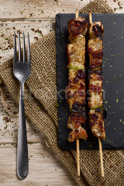 barbecued spiced chicken meat skewers Stock photo © nito