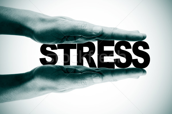 Stressz férfi kezek kisajtolás szó feketefehér Stock fotó © nito