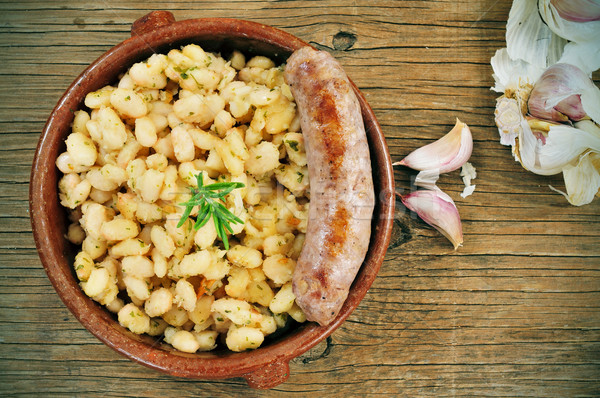 botifarra amb mongetes, fried white beans and sausage typical of Stock photo © nito