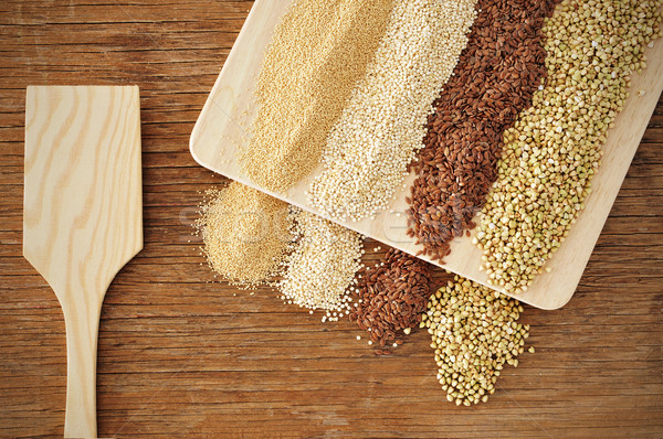 amaranth, quinoa, brown flax and buckwheat seeds Stock photo © nito