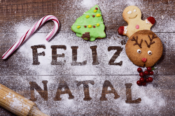 text feliz natal, merry christmas in portuguese Stock photo © nito