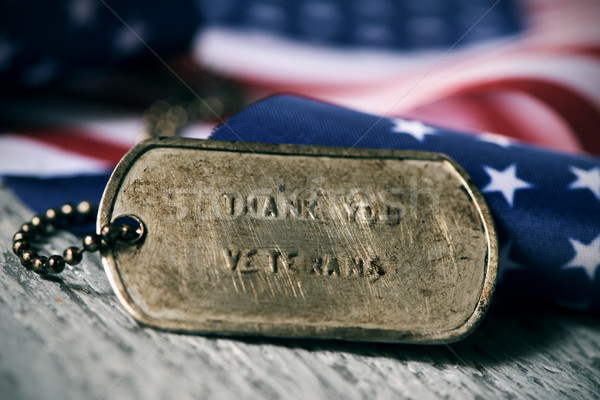 Stock photo: text thank you veterans in a dog tag