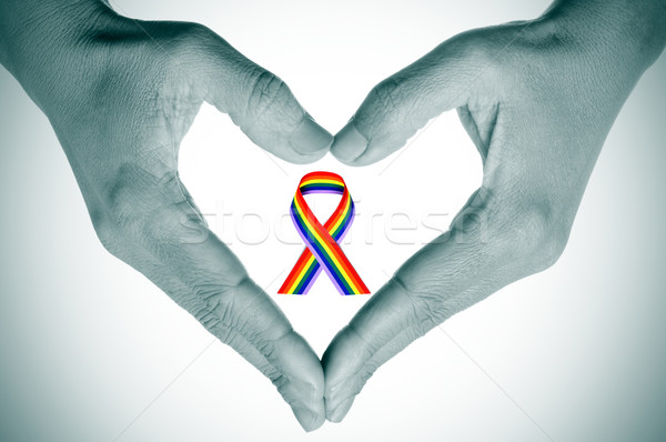 Eşcinsel sevmek kadın eller kalp siyah beyaz Stok fotoğraf © nito