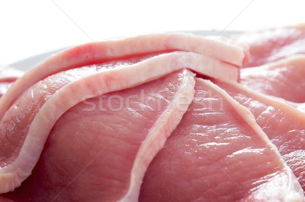 ストックフォト: 生 · 豚肉 · サーロイン · クローズアップ · スライス · プレート