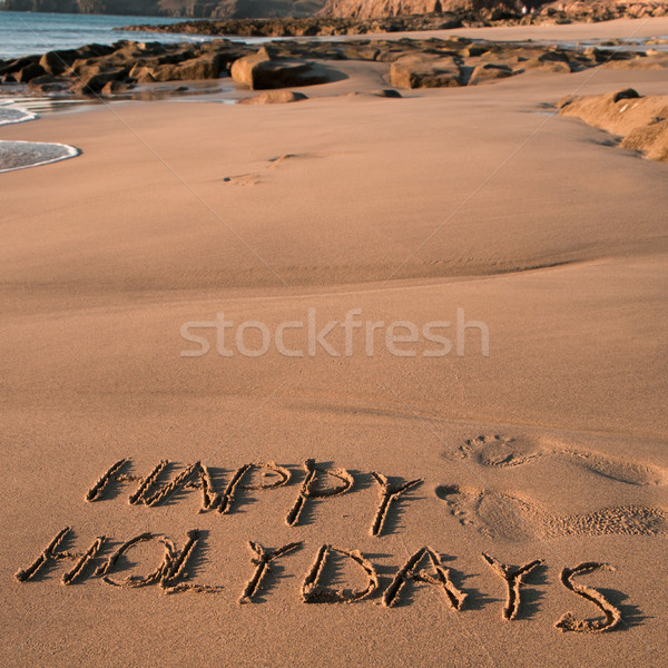 text happy holidays in the sand of a beach Stock photo © nito