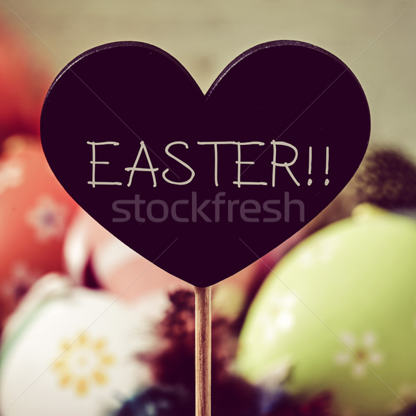 Stock fotó: Szöveg · húsvét · díszített · húsvéti · tojások · közelkép · fekete