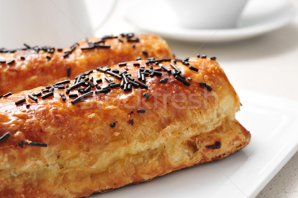 Stock photo: coffee and pain au chocolat