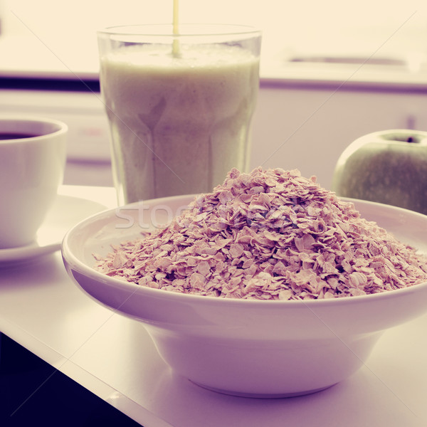 coffee, oatmeal cereal, apple and smoothie, filtered Stock photo © nito