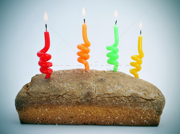 sponge cake with lighted candles Stock photo © nito