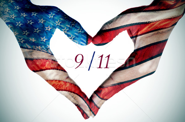 Eller kalp bayrak Amerika Birleşik Devletleri metin 911 Stok fotoğraf © nito