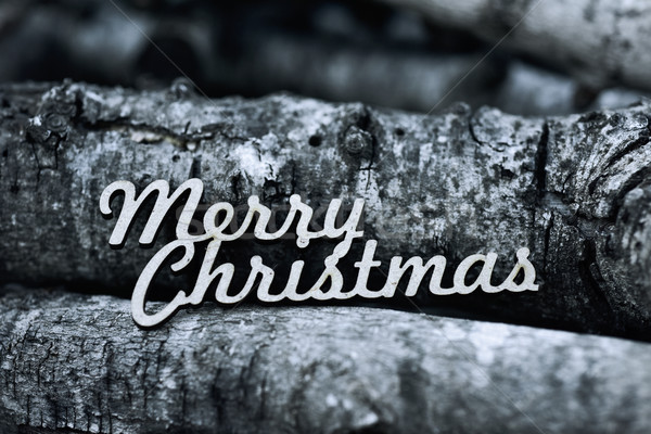 text merry christmas and pile of logs Stock photo © nito