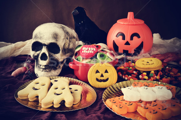 cookies and candies on an ornamented table for Halloween Stock photo © nito