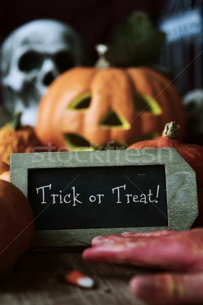 skull, pumpkins and text trick or treat Stock photo © nito